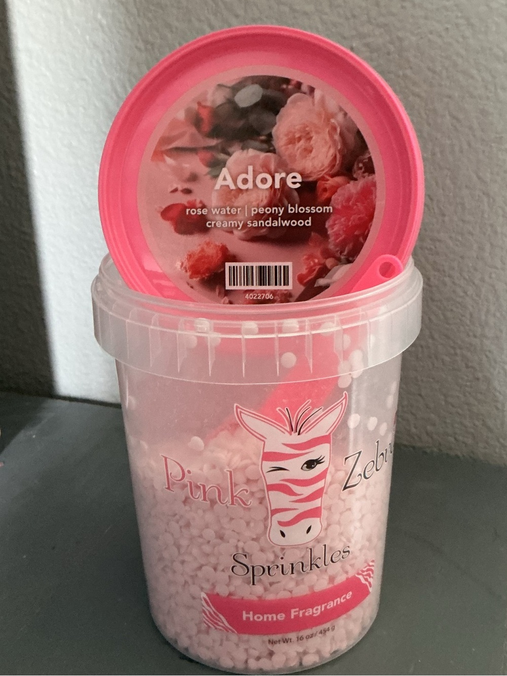 Adore Pink Zebra Wax Melts in a 4 oz blend bag